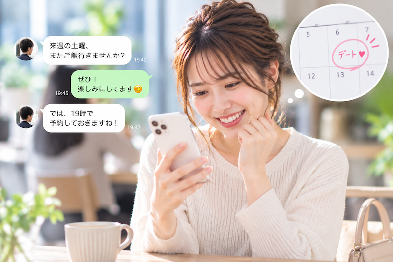 仮交際中の男性から次のデートに誘われて予定がすぐ決まる女性