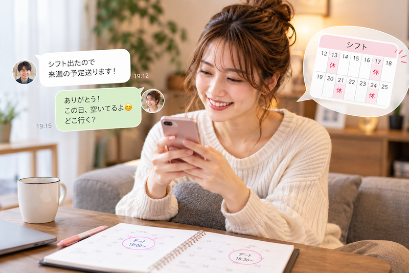 シフトが決まったらすぐ婚活相手に休日を伝えてデートの日程を調整する女性