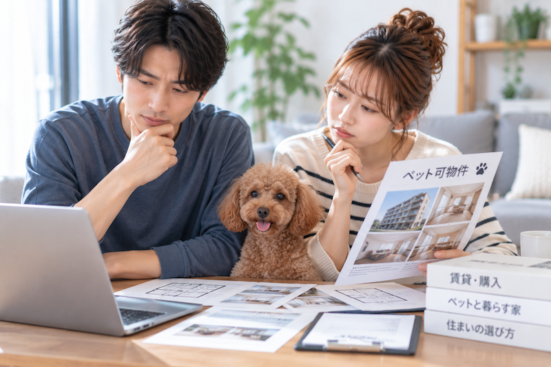 結婚後にペットと一緒に暮らせるペット可物件を探す男女