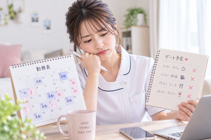 夜勤やシフト勤務で婚活デートの日程調整に悩む女性看護師