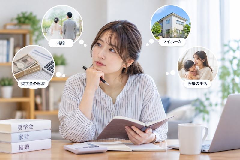 結婚前に奨学金の返済と将来の生活資金について考える女性