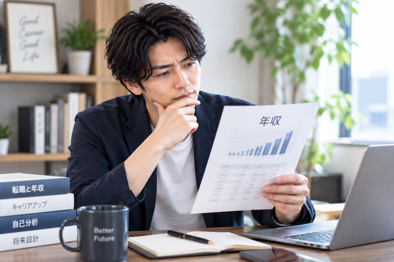 婚活市場で自分の年収と結婚条件について考える男性