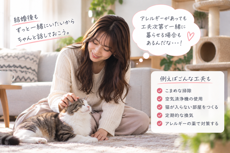 猫アレルギーがある場合に結婚後のペットとの暮らしや対策を考える女性
