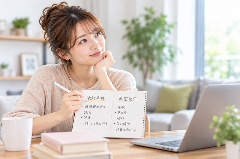婚活で結婚相手に求める絶対条件と希望条件を整理する女性