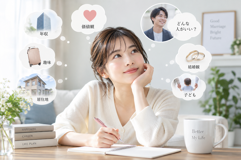 婚活で結婚相手に求める絶対条件と希望条件を整理する女性