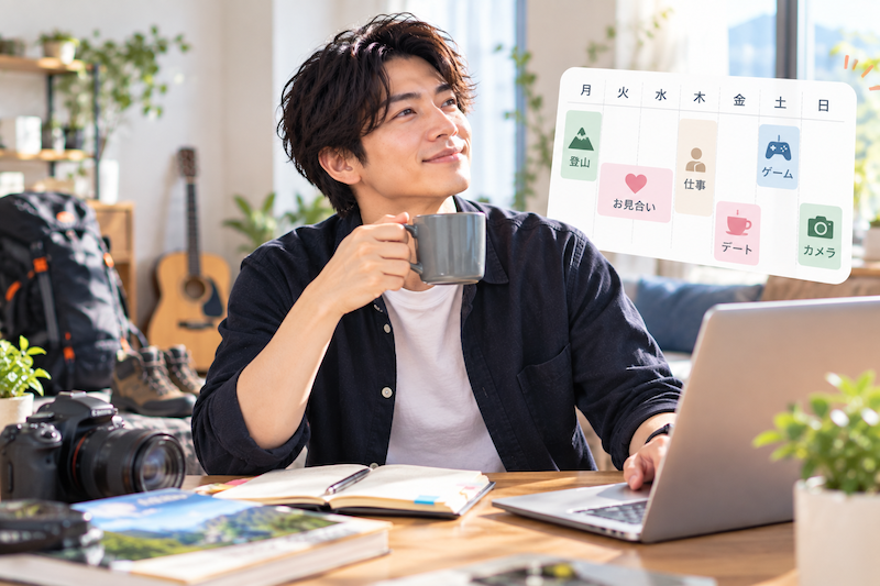婚活の予定を先に確保しながら趣味の時間も計画的に楽しむ男性