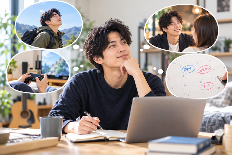 趣味の時間とお見合いやデートの予定を両立しながら婚活する男性