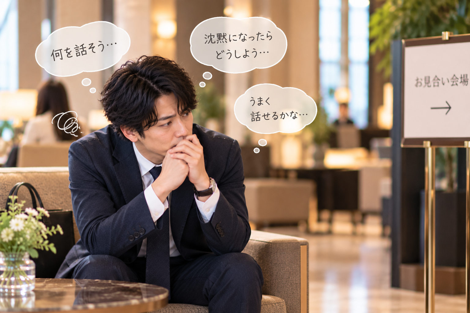 お見合い前に沈黙や会話が続くか不安になり緊張する男性