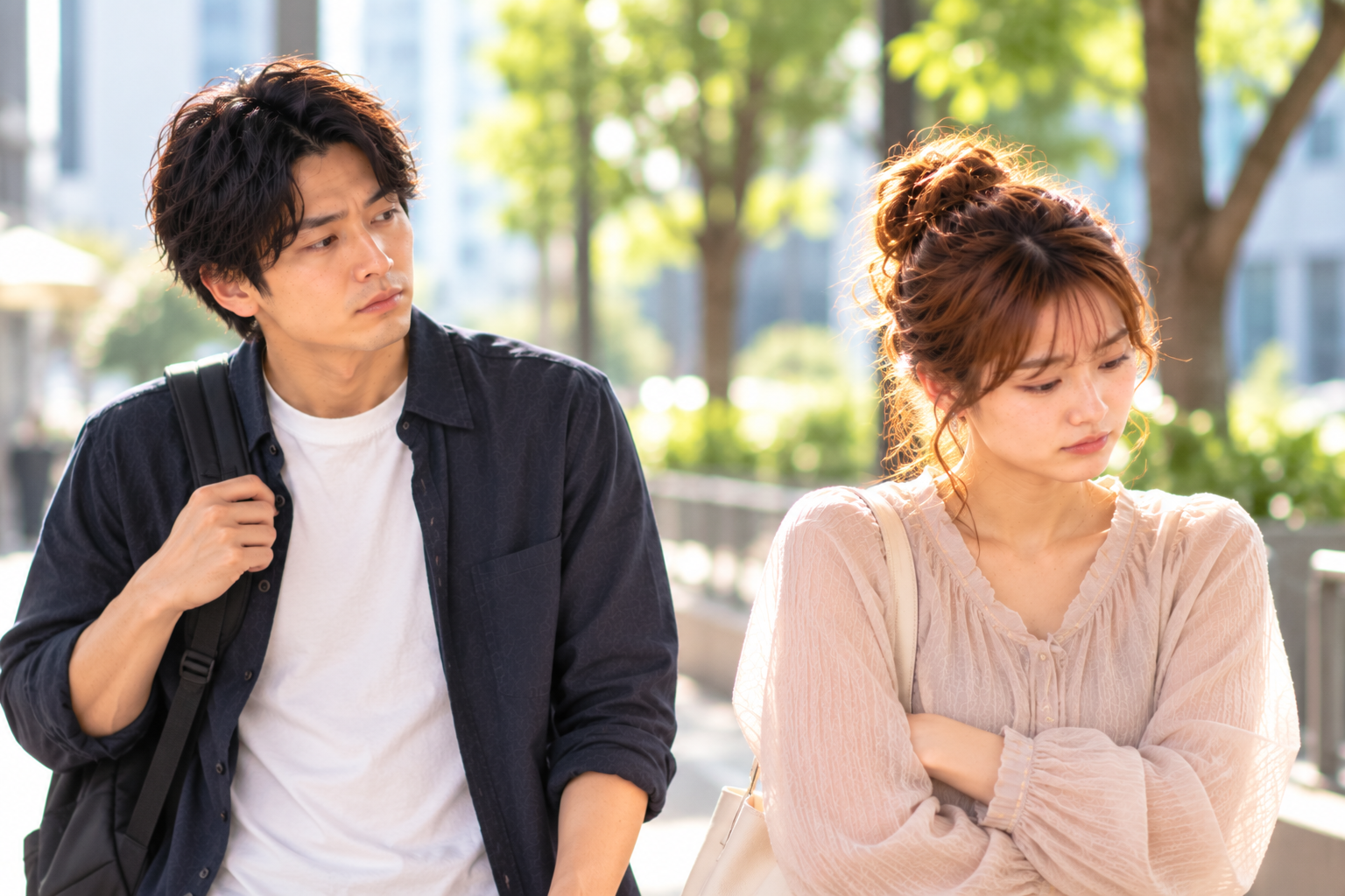 仮交際中に女性との距離を感じ、今後の関係に不安を感じる男性