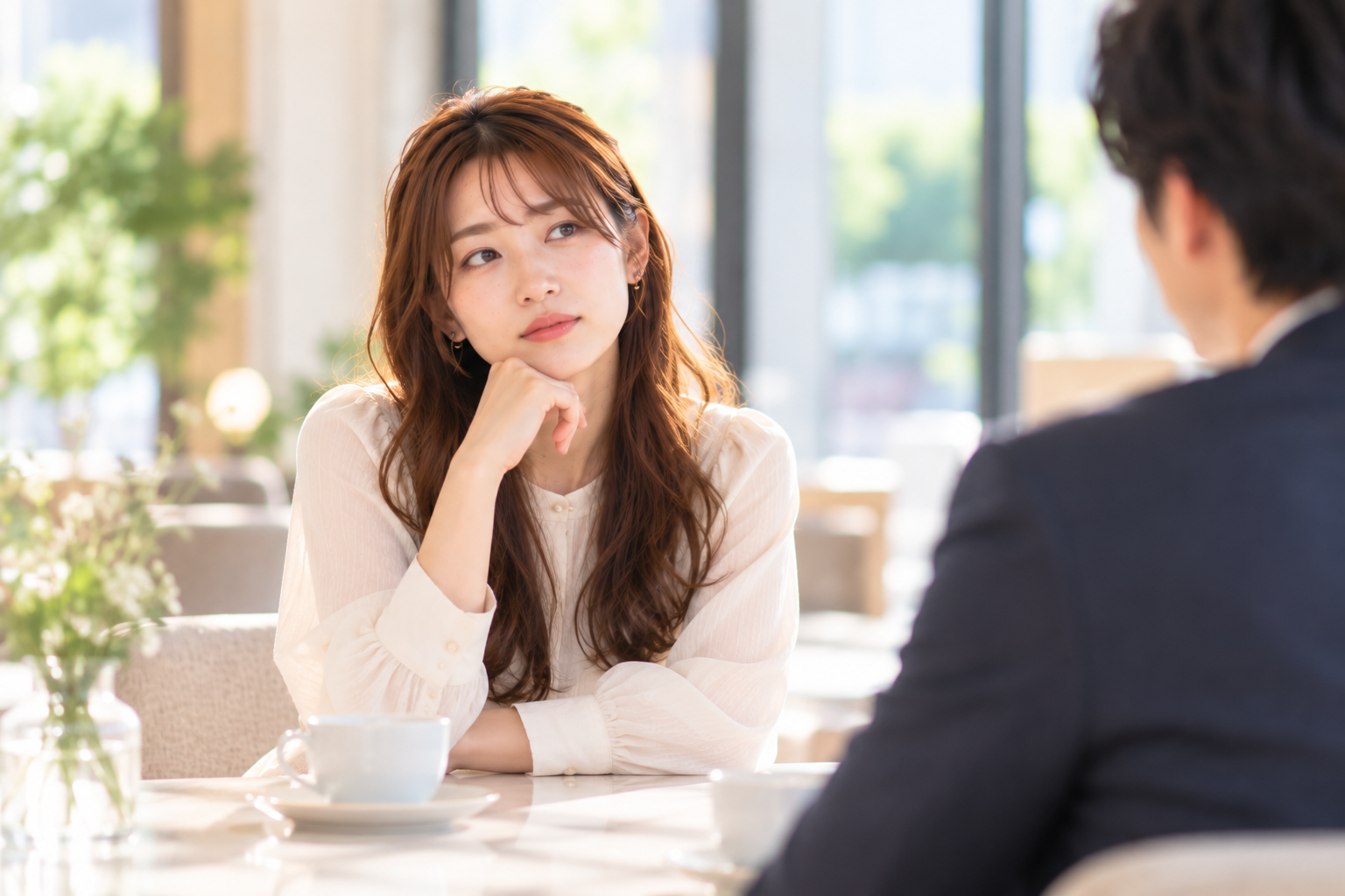 婚活デートでときめきはないものの相手への気持ちを考える女性