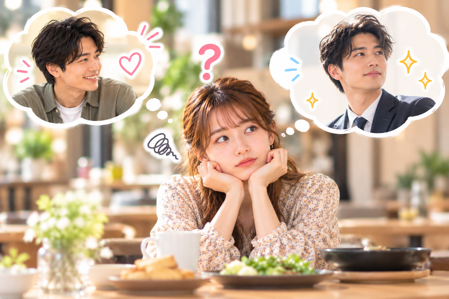 婚活で今の相手と条件が良さそうな別の男性を比較して迷う女性